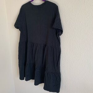 Gap Women's Soft 100% Cotton Black Short-Sleeve Tiered Crew Neck Pocket Dress XL
